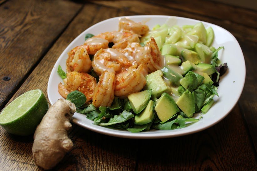 shrimp and avocado salad with miso dressing is one of the testosterone boosting recipes